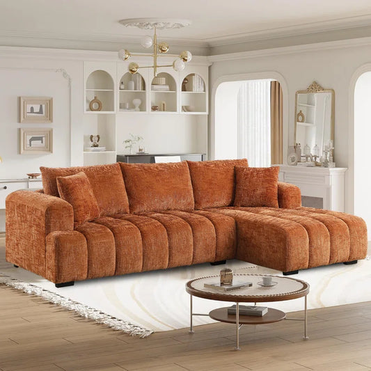 109" Channel Tufted Upholstered L-Shape Sectional with Chaise