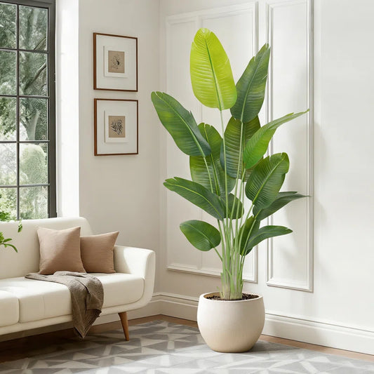 150Cm Artificial Traveler'S Palm in White Planter, Large Faux Tropical Tree for Living Room, Office Floor Decor