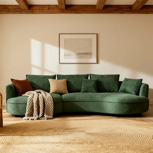 125" Modern Curved Sectional Sofa Couch with Chaise, Upholstery Boucle Sofa Couch with Pillows,Sectional Boucle Fabric Couch for Living Room